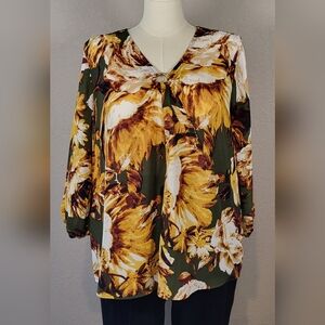CATO Green and Yellow Floral Top with Embellished Front - Plus Size 18/20W